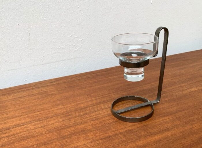 mid century danish metal and glass candleholder 1960s 2 2