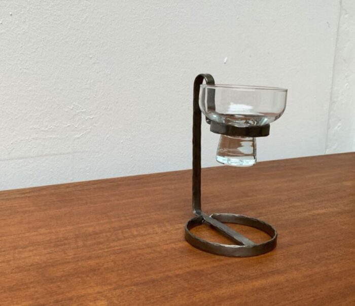 mid century danish metal and glass candleholder 1960s 3 2