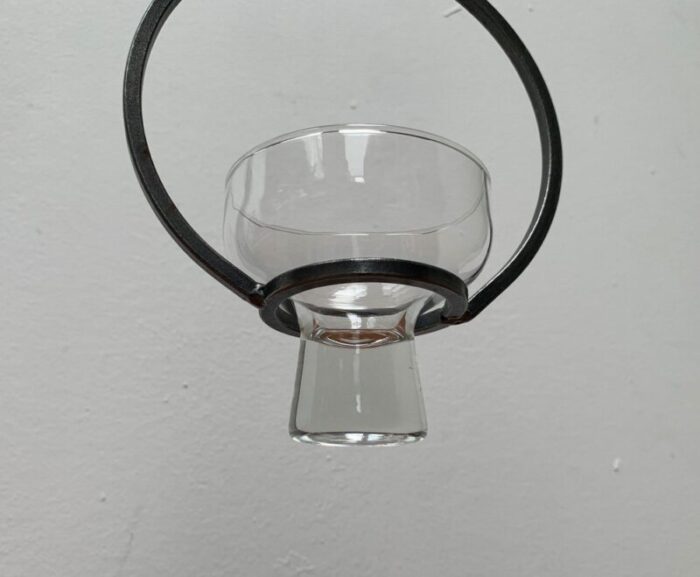 mid century danish metal and glass candleholder 1960s 3