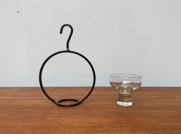 mid century danish metal and glass candleholder 1960s 4