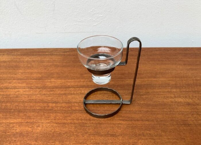 mid century danish metal and glass candleholder 1960s 9 2