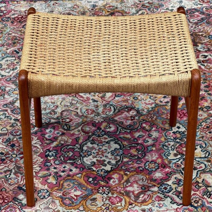 mid century danish modern peder kristensen teak and woven rope low stool or bench 0227