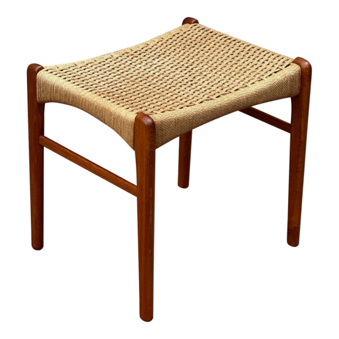 mid century danish modern peder kristensen teak and woven rope low stool or bench 2883