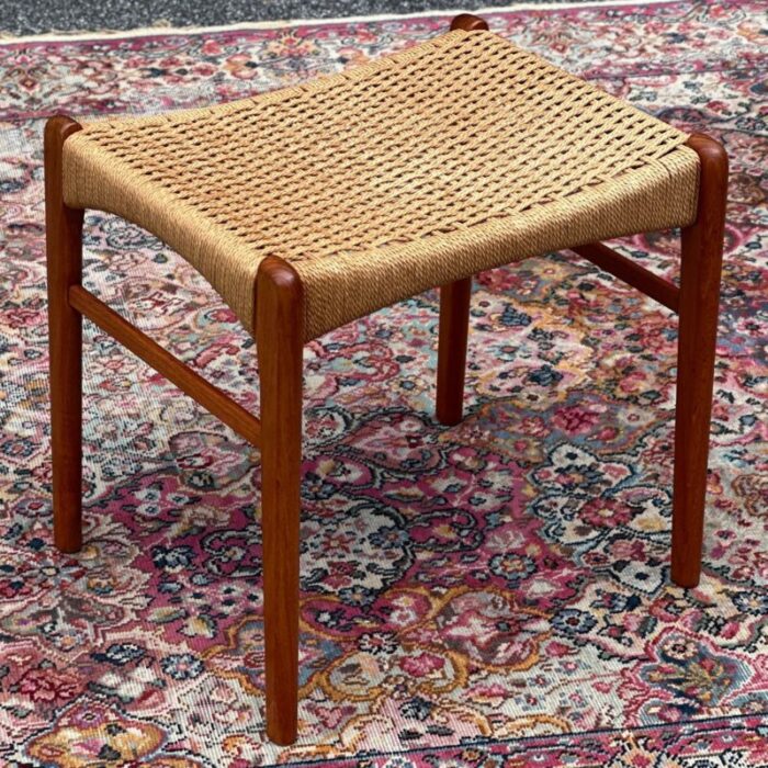 mid century danish modern peder kristensen teak and woven rope low stool or bench 5856