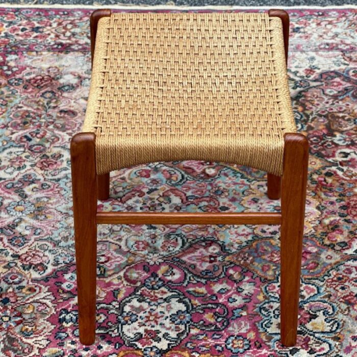 mid century danish modern peder kristensen teak and woven rope low stool or bench 7256