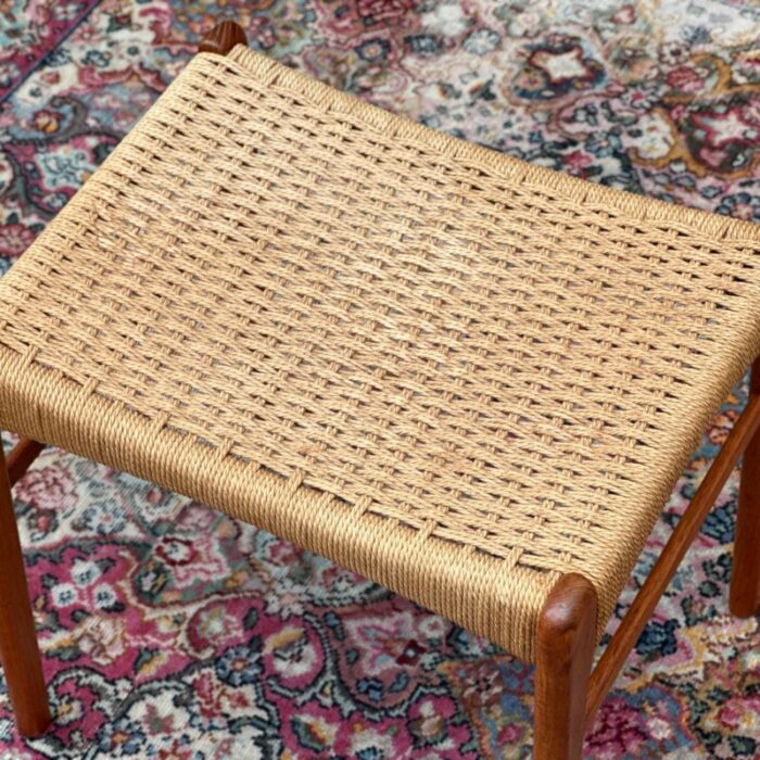 mid century danish modern peder kristensen teak and woven rope low stool or bench 7432