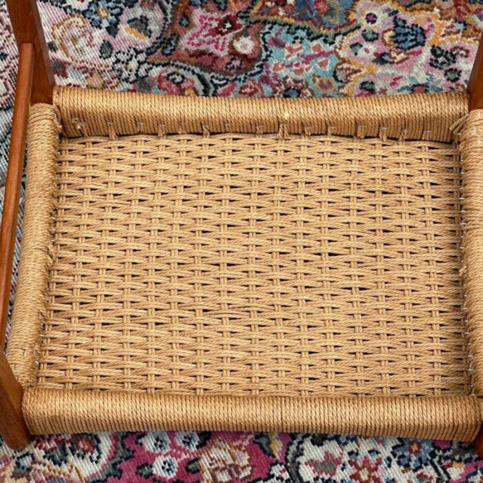 mid century danish modern peder kristensen teak and woven rope low stool or bench 8807