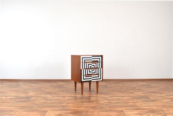 mid century danish op art hand painted teak chest of drawers 1960s 0168