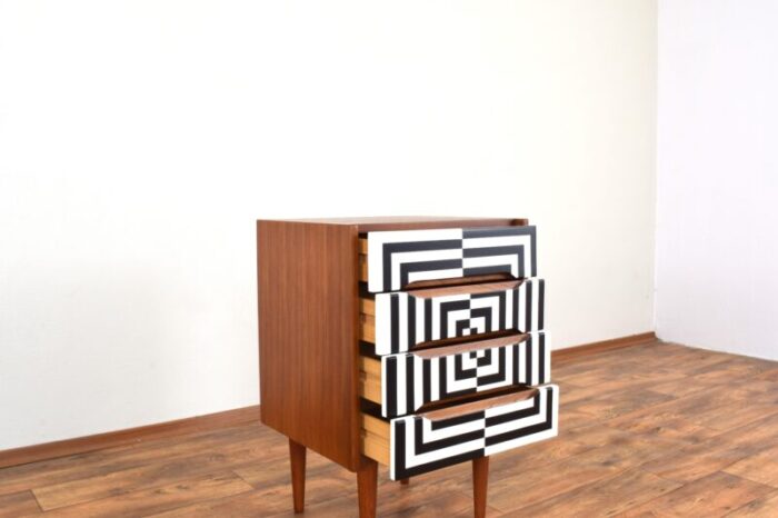 mid century danish op art hand painted teak chest of drawers 1960s 1208