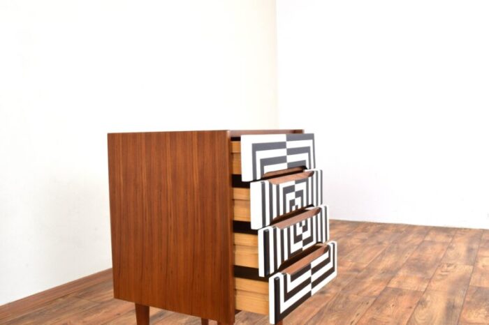 mid century danish op art hand painted teak chest of drawers 1960s 2128