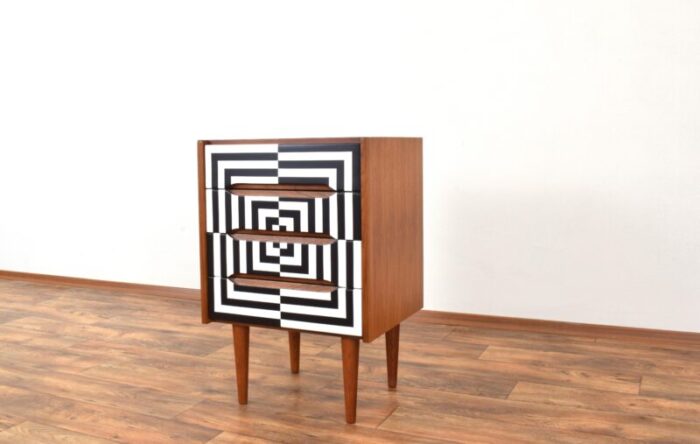 mid century danish op art hand painted teak chest of drawers 1960s 4697