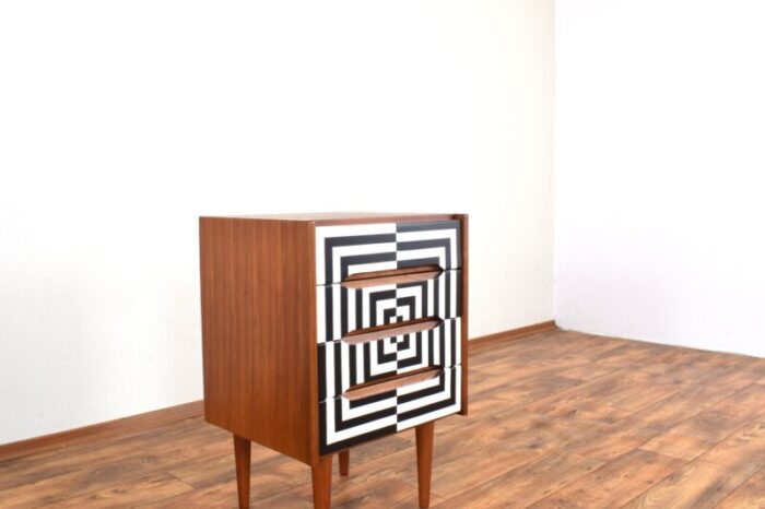 mid century danish op art hand painted teak chest of drawers 1960s 7639 1