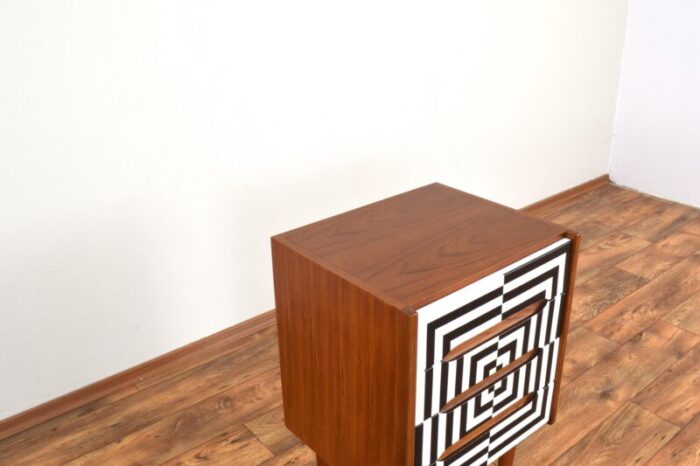 mid century danish op art hand painted teak chest of drawers 1960s 7639