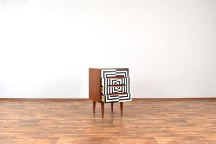 mid century danish op art hand painted teak chest of drawers 1960s 7658