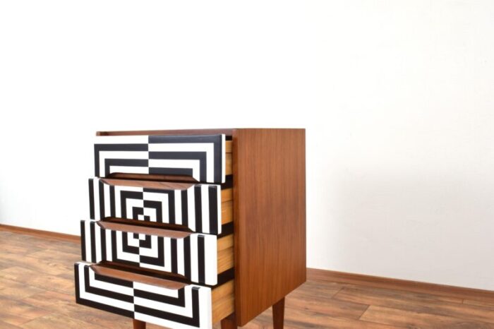 mid century danish op art hand painted teak chest of drawers 1960s 8277