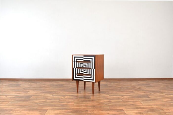 mid century danish op art hand painted teak chest of drawers 1960s 8856