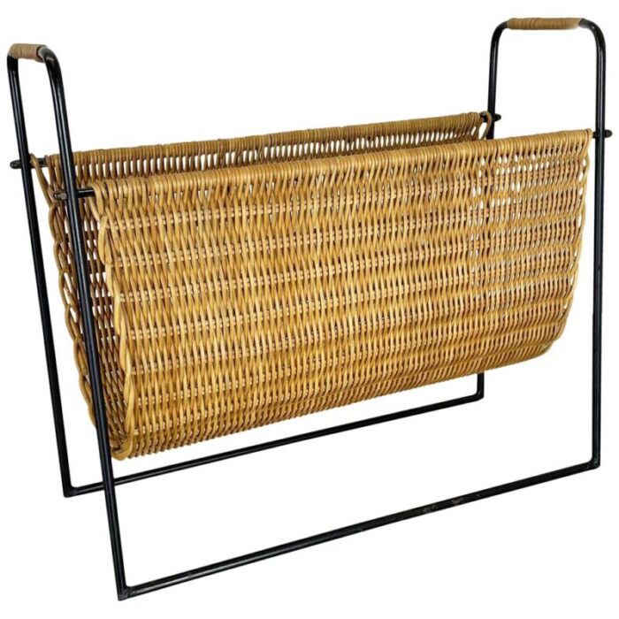 mid century french rattan magazine holder 1950s 1