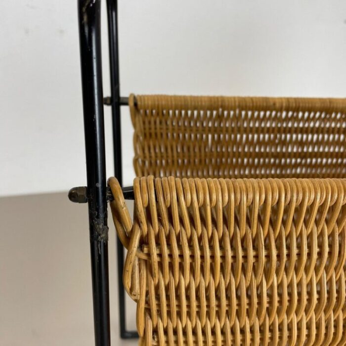 mid century french rattan magazine holder 1950s 12