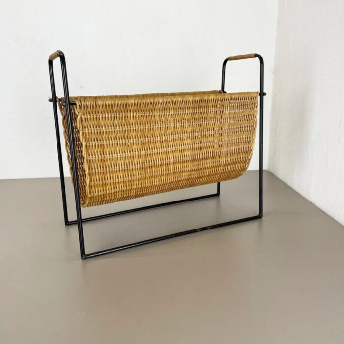 mid century french rattan magazine holder 1950s 2