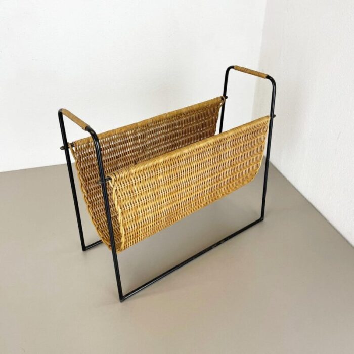 mid century french rattan magazine holder 1950s 3