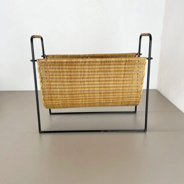 mid century french rattan magazine holder 1950s 4