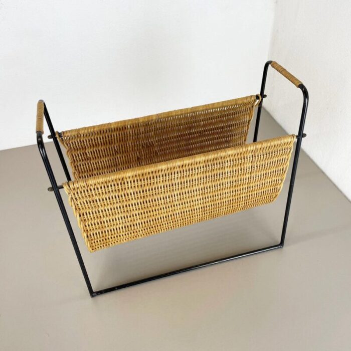 mid century french rattan magazine holder 1950s 5