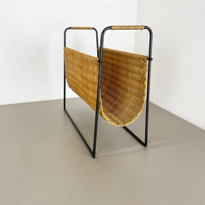 mid century french rattan magazine holder 1950s 6