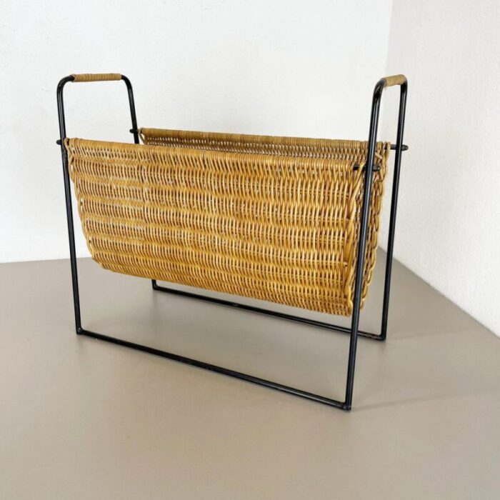 mid century french rattan magazine holder 1950s 8