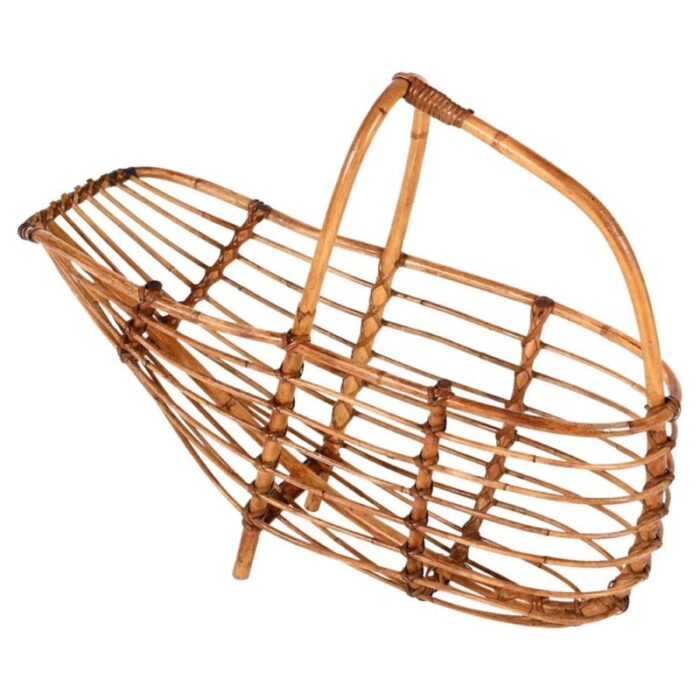 mid century french riviera bamboo rattan magazine rack italy 1960s 1