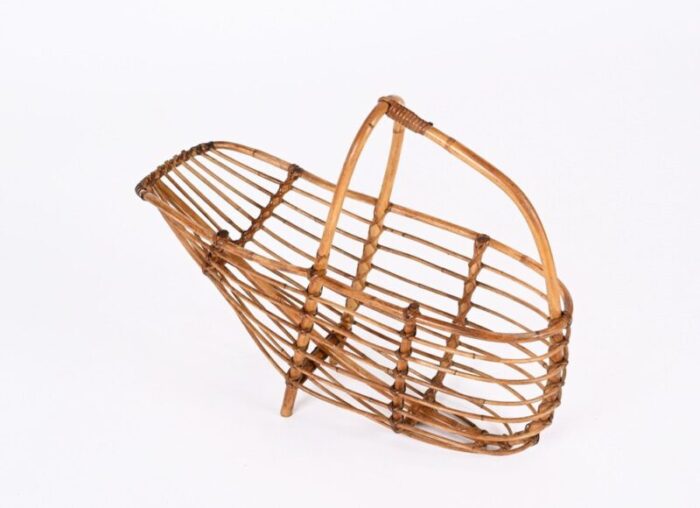 mid century french riviera bamboo rattan magazine rack italy 1960s 11