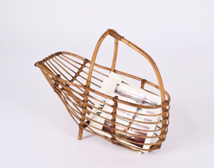 mid century french riviera bamboo rattan magazine rack italy 1960s 12