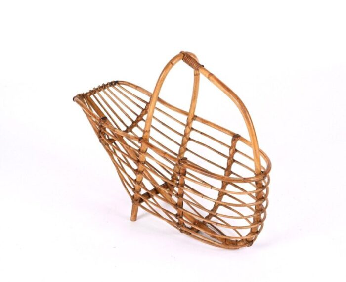 mid century french riviera bamboo rattan magazine rack italy 1960s 14