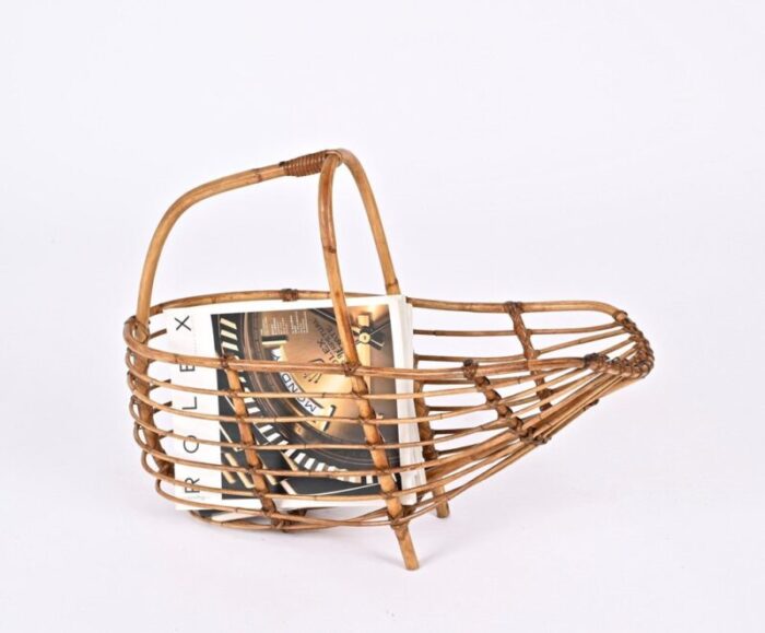 mid century french riviera bamboo rattan magazine rack italy 1960s 15