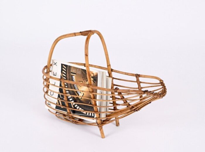 mid century french riviera bamboo rattan magazine rack italy 1960s 17