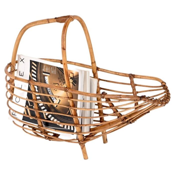 mid century french riviera bamboo rattan magazine rack italy 1960s 2