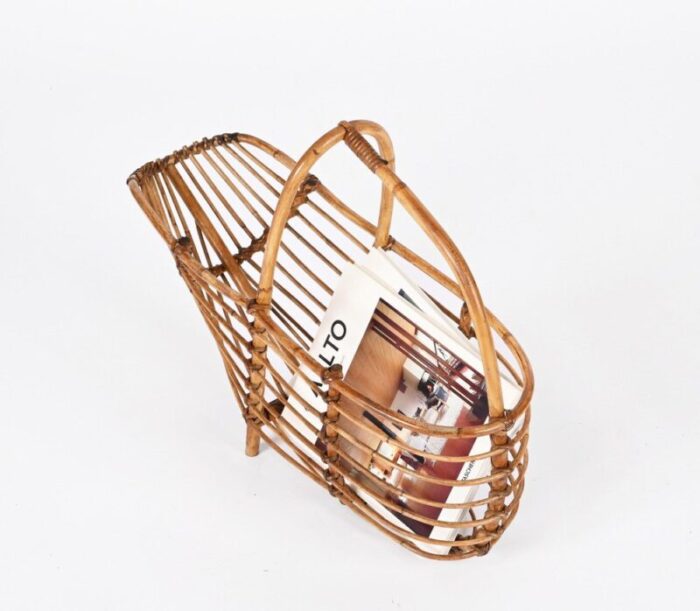 mid century french riviera bamboo rattan magazine rack italy 1960s 3