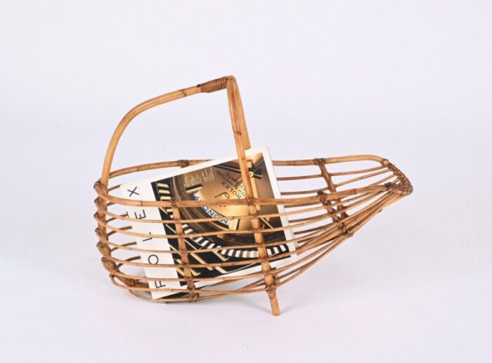 mid century french riviera bamboo rattan magazine rack italy 1960s 7