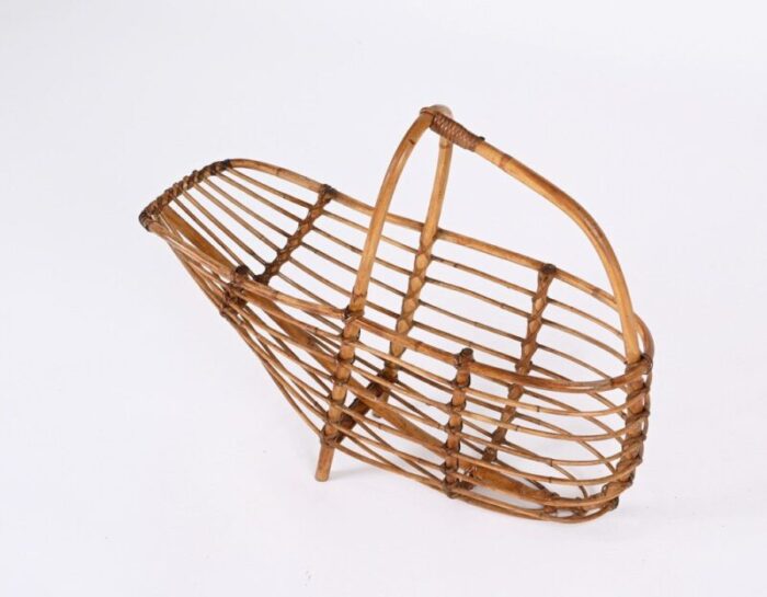 mid century french riviera bamboo rattan magazine rack italy 1960s 9