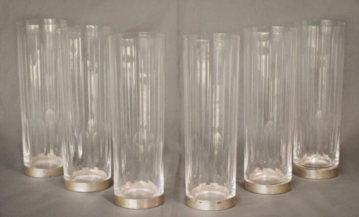 mid century glasses with silver bases set of 6 1