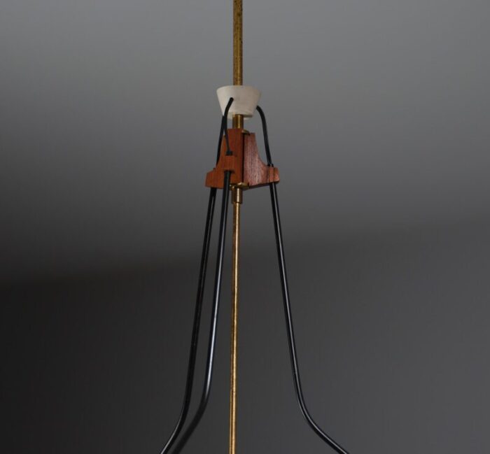 mid century hanging light with teak and opaline glass from stilnovo 1950s 2272