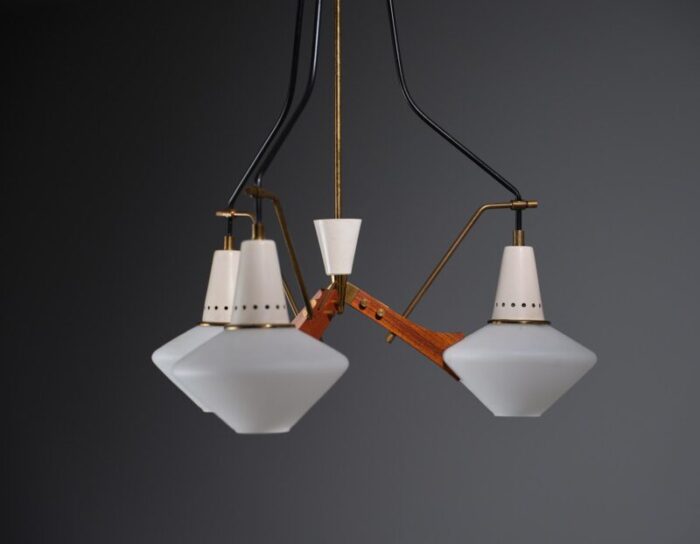 mid century hanging light with teak and opaline glass from stilnovo 1950s 3206