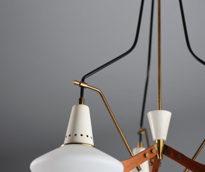 mid century hanging light with teak and opaline glass from stilnovo 1950s 4455