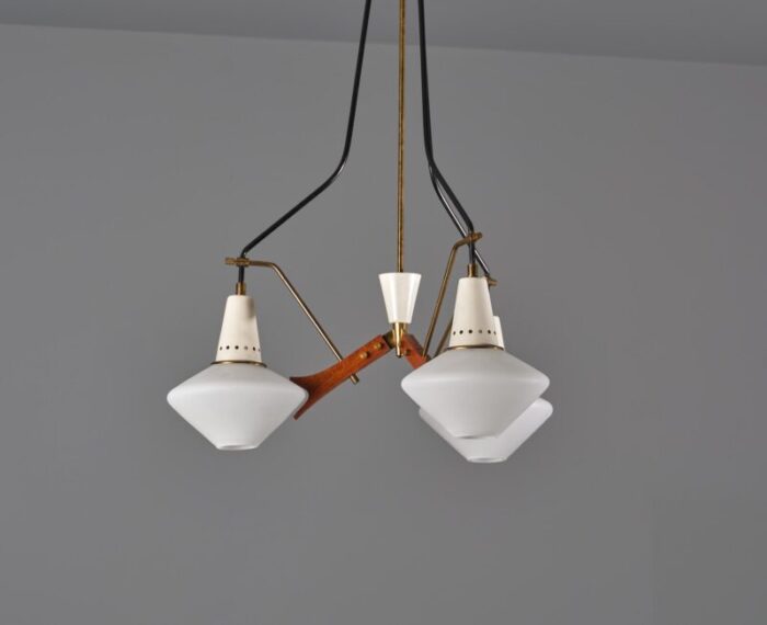 mid century hanging light with teak and opaline glass from stilnovo 1950s 5668