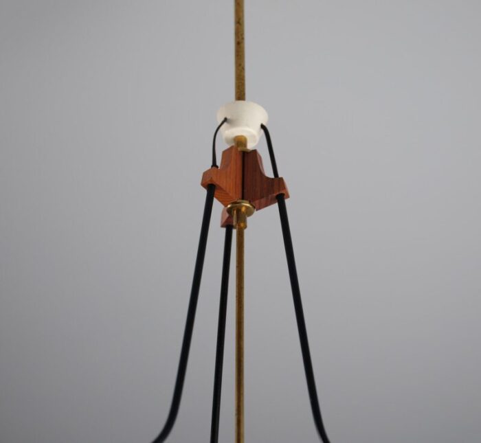 mid century hanging light with teak and opaline glass from stilnovo 1950s 7354