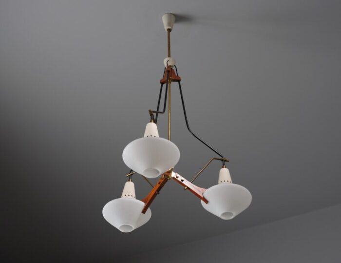 mid century hanging light with teak and opaline glass from stilnovo 1950s 7776