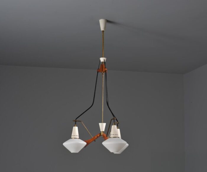 mid century hanging light with teak and opaline glass from stilnovo 1950s 9254