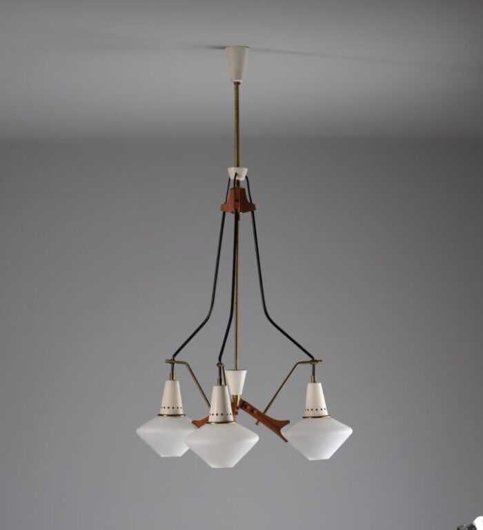 mid century hanging light with teak and opaline glass from stilnovo 1950s 9913