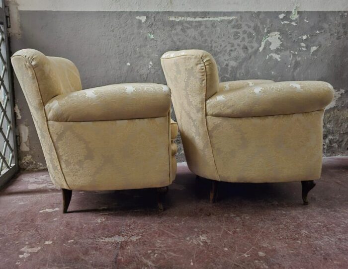 mid century italian armchairs in damask fabric set of 2 5972