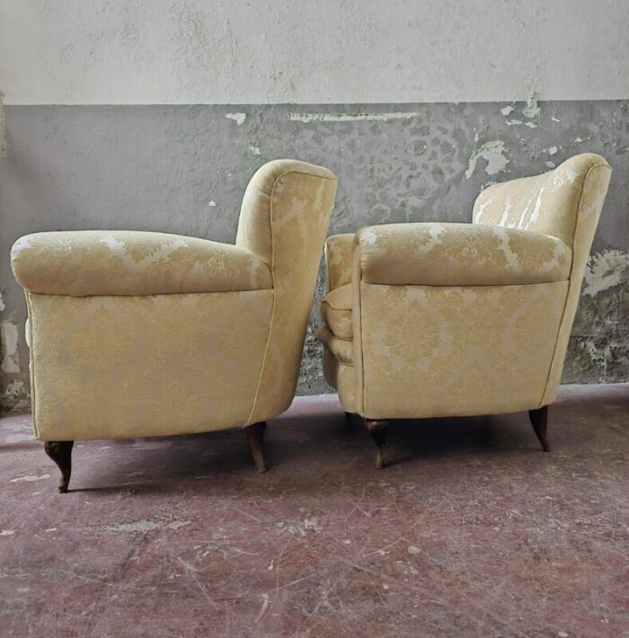 mid century italian armchairs in damask fabric set of 2 7552