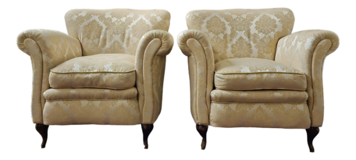 mid century italian armchairs in damask fabric set of 2 8315